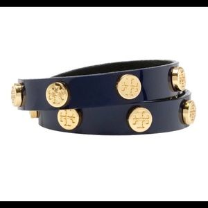 Tory Burch Double Wrap Bracelet Navy Patent